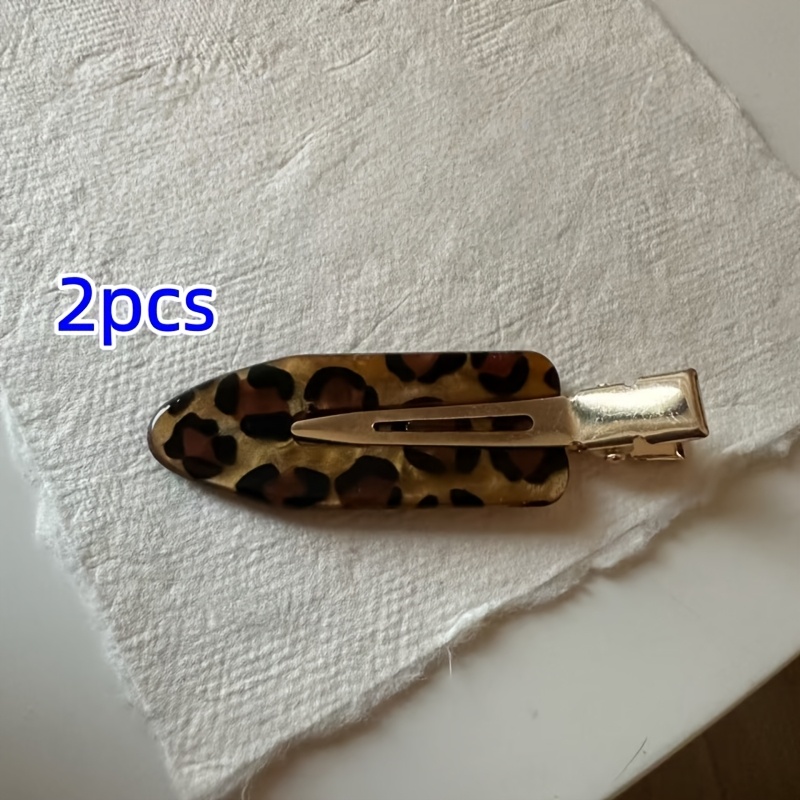 TEMU 2pcs Leopard Print Bangs Hair Clips, High-end Seamless Side Hair Clips, Simple And Versatile Duckbill Clips For Flyaways With An