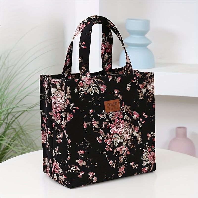 TEMU Nouveau Sac de Rangement Portable à Grande Capacité, Tissu Épais à Imprimé Floral, Idéal pour les Professionnels, les Courses, l'Usage , Sac à