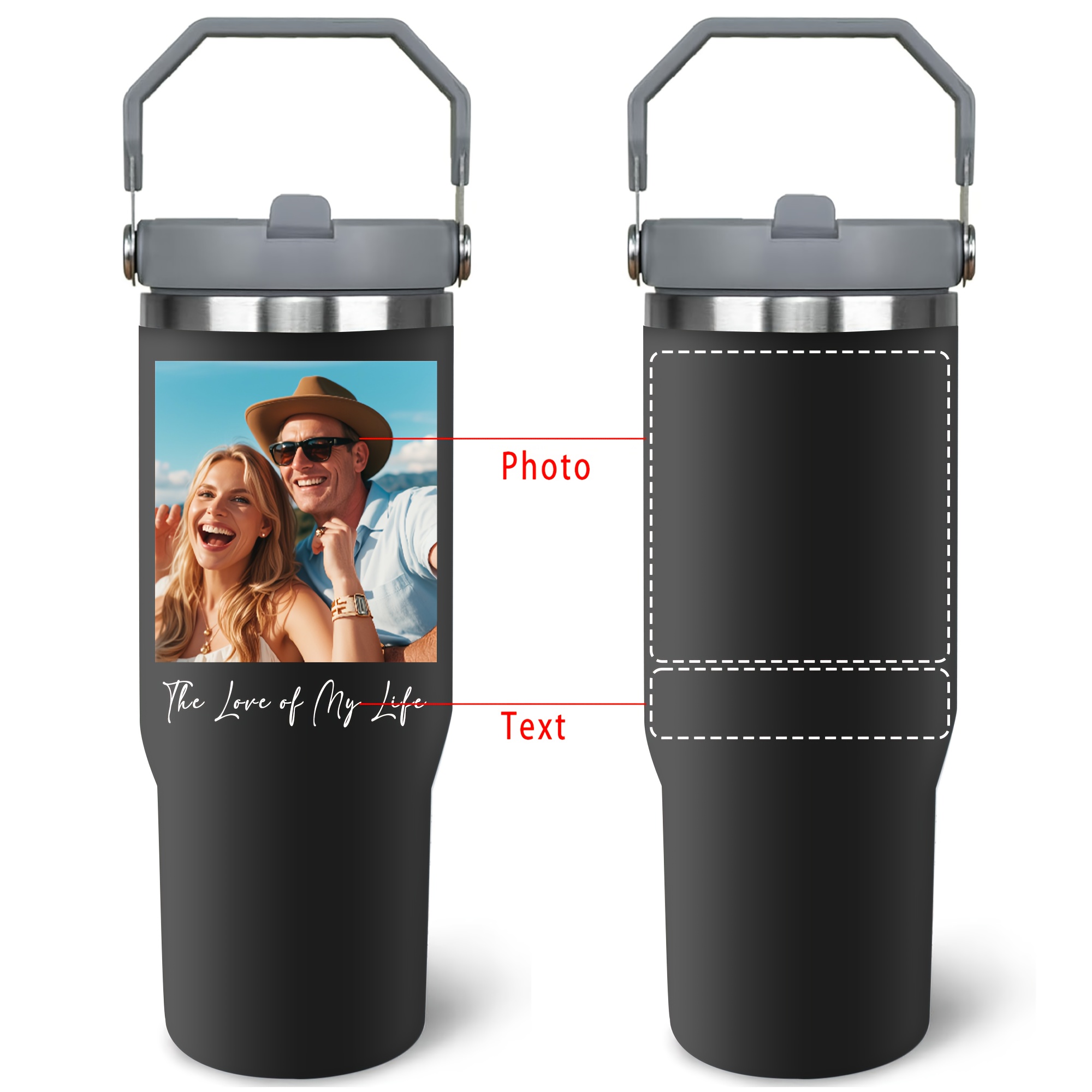 TEMU Customized 30 Oz Mug With Handle And Straw - Personalized Coffee Cup Featuring Image And Text, Great For Men And Women, For Birthday And Christmas Presents