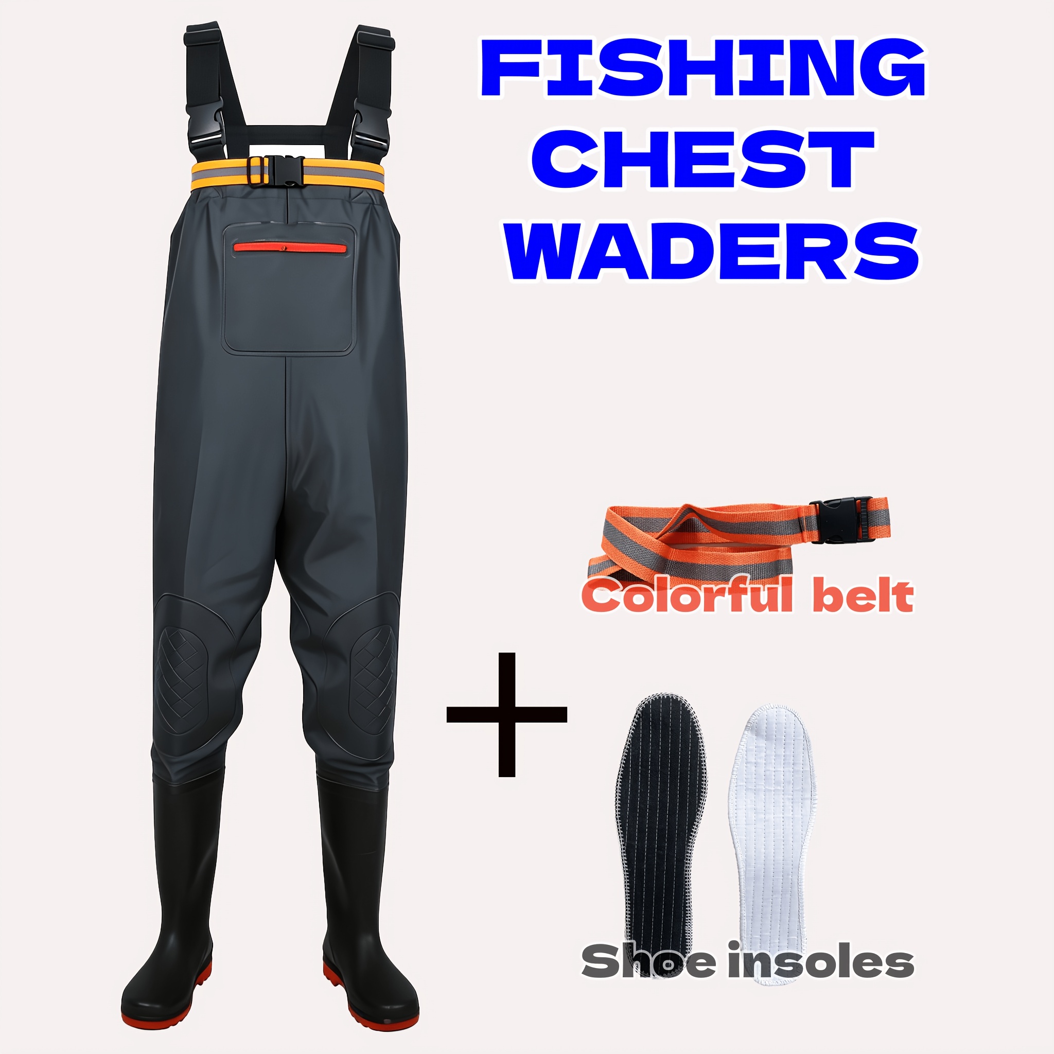 TEMU Suspenders-style Chest Waders Come With A Colorful Belt And Shoe Insoles, Feature Comfortable, Non-restrictive Shoulders, Made Of Pvc Material.