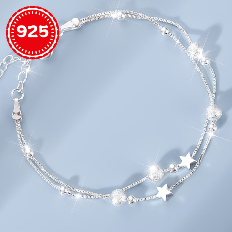 925 Silver Bracelet Star & Bead Plated Hypoallergenic 2 9g