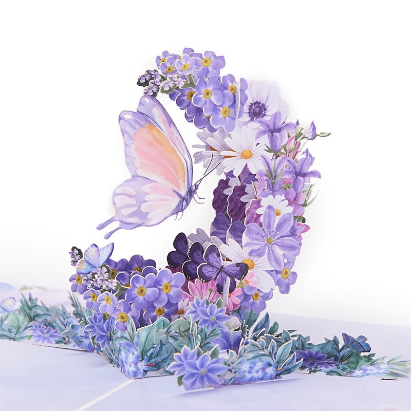TEMU Biglietto di 3D pop-up con viola, dimenticabili e , bellissima , biglietto di 3D, biglietto di premium a per compleanni, San, matrimoni, lauree,