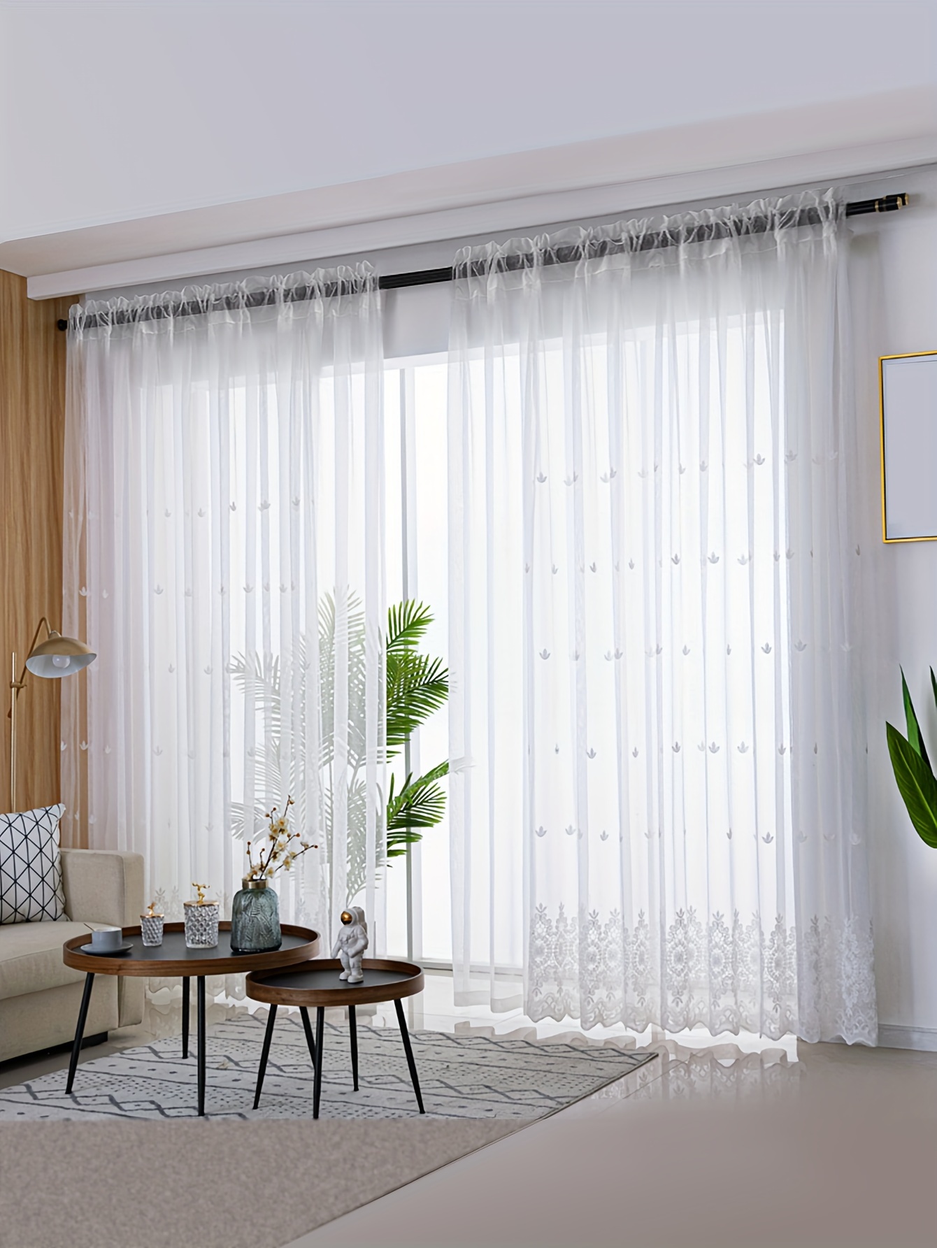 2pcs white flower embroidery yarn curtains french   embroidered yarn curtains for floating window   room bedroom window and door decor home decor details 6