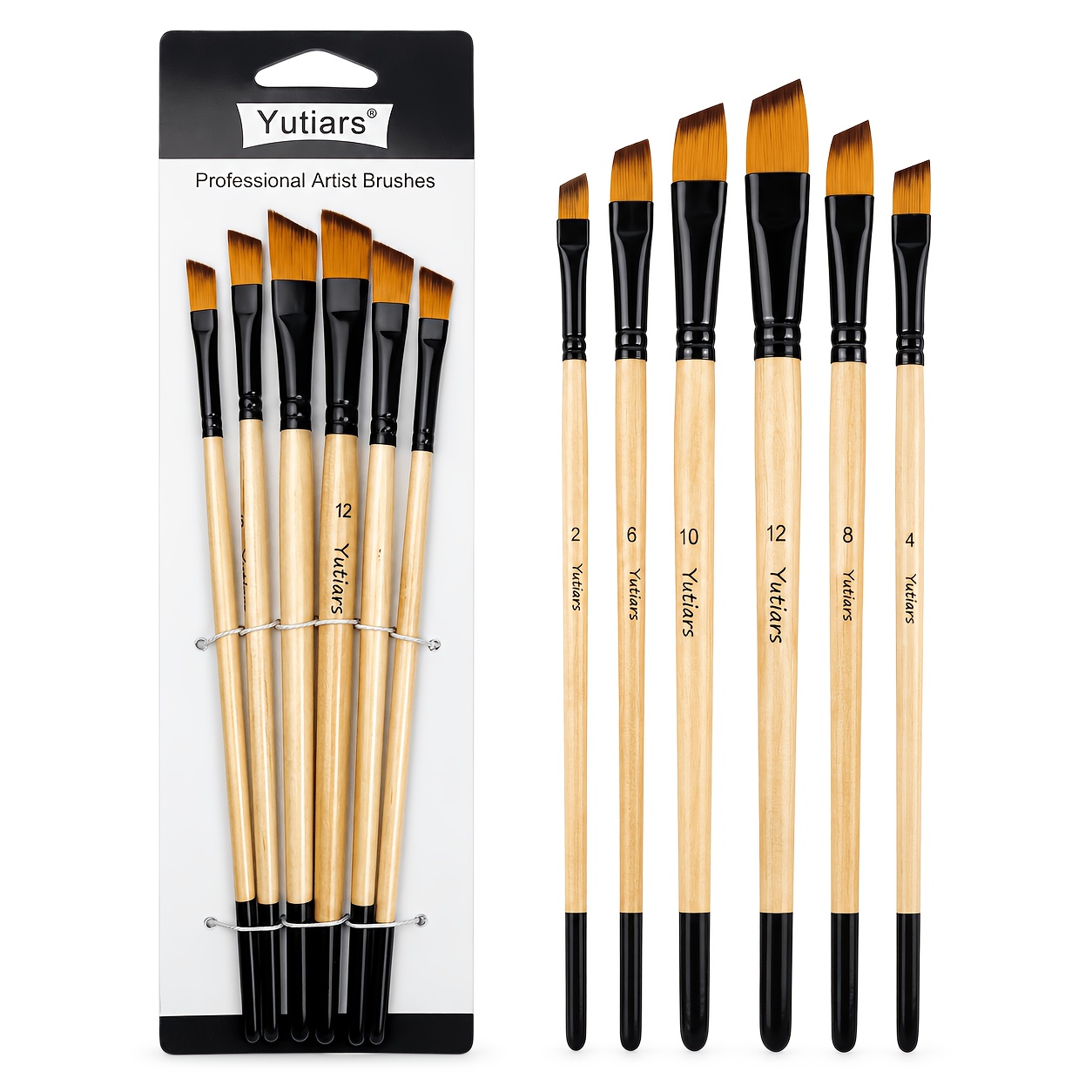 Image of 6pcs Angular Paint Brush Set, High-quality Nylon Bristles For Acrylic, Oil, Watercolor - Perfect For Master Artists And Beginners