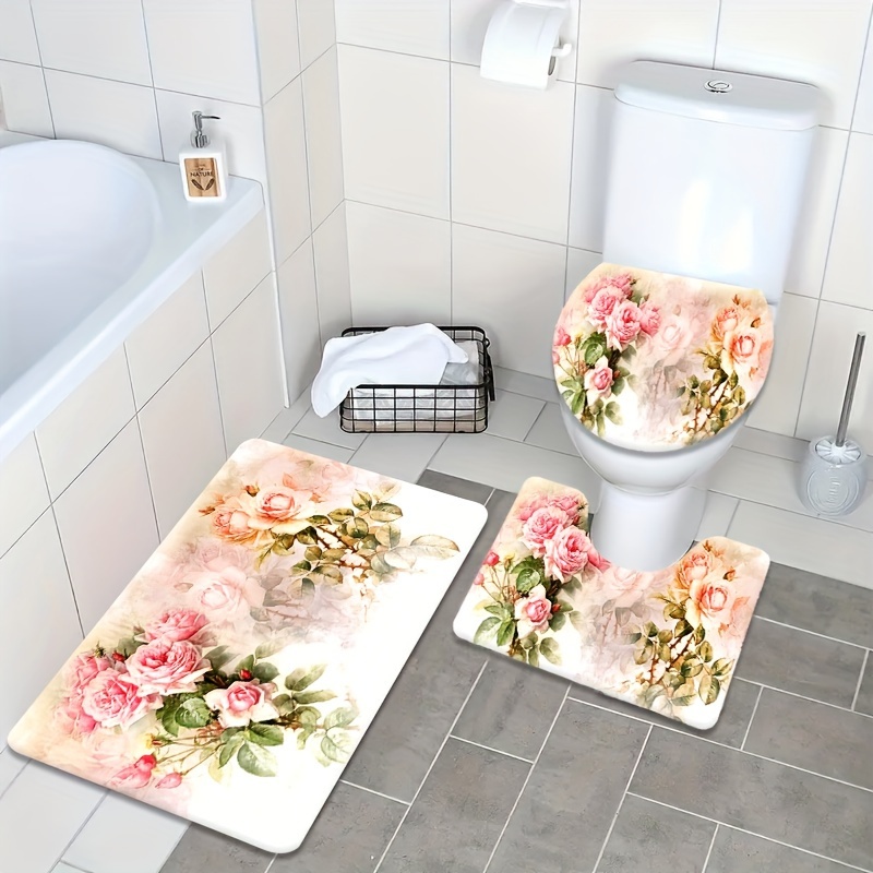 

3pcs Luxury Bathroom Rug Set - Plush Fleece Mats For Shower, Bathtub & Toilet With Non-slip Backing - Soft, Absorbent & Machine Washable