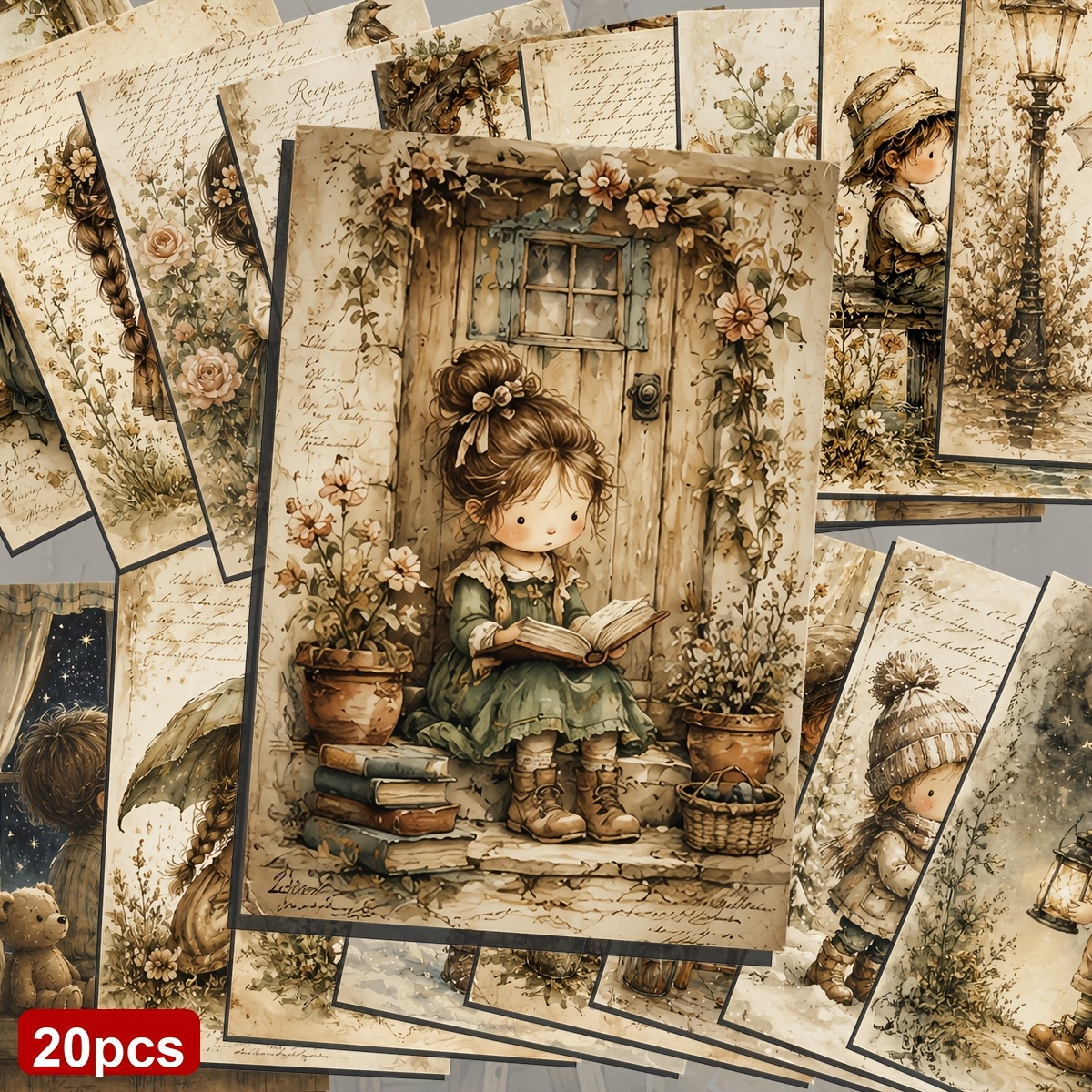 TEMU 20 tarjetas postales vintage caprichosas - Tarjetas postales ilustradas clásicas de 10X14.5 cm, set decorativo coleccionable para álbumes de