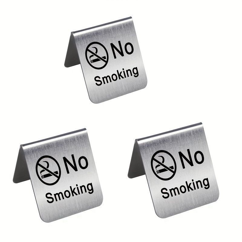 Image of 2pcs/3pcs Stainless Steel No Smoking Table Sign, Signage Board Warning Sign No Smoking Sign Card Hotel Office Non-smoking Desk Logo Indicator, 48x50x50mm
