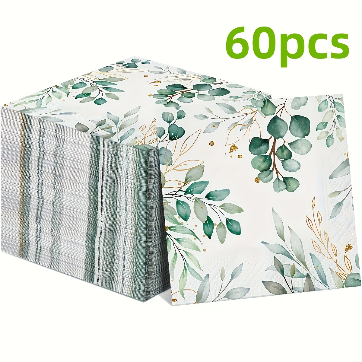 E-shop Weiche und robuste Einwegservietten mit Eukalyptusblatt-Design, erhältlich in Packungen mit 100, 60 oder 40 Stück. Diese 2-lagigen