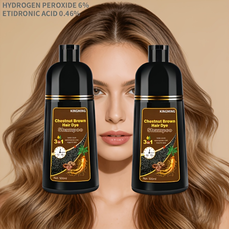 3-in-1 Hair Dye Shampoo | 2pcs 500ml Natural Ginger And Polygonum Multiflorum, Scalp-friendly And Non-damaging, Effortless Application, Long-lasting Unisex Color