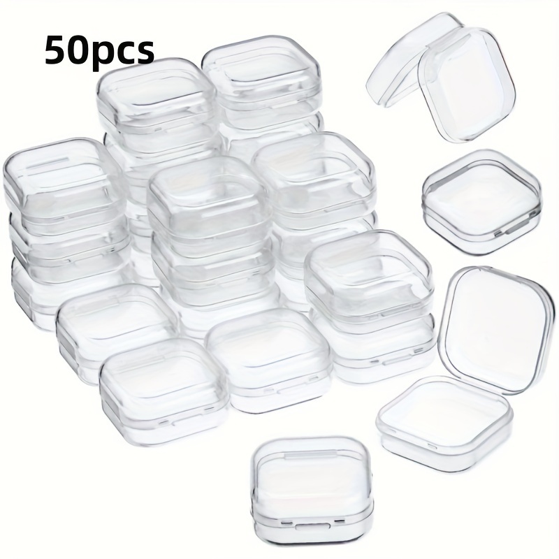 TEMU 50pcs Plastic Storage Containers, Transparent With Lid, -functional Portable Organizers For Beads, , Rings And Necklaces Storage