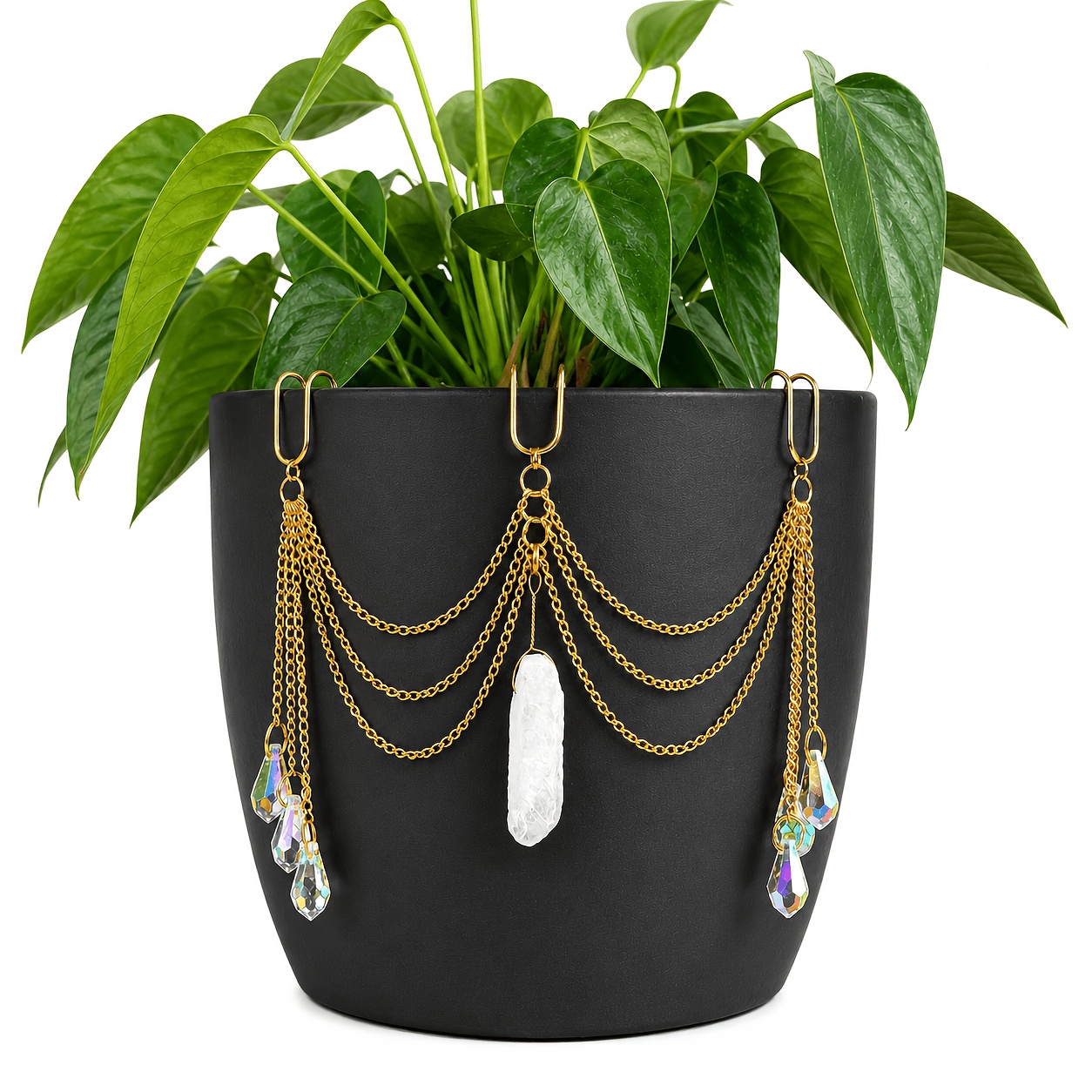 TEMU Boho Planter Pot Jewelry, 3-hook Crystal Hanging Decor With Iridescent Prism Drops, 7.9 X 5.9 In Plant Pot Ornament For Indoor Outdoor Planters,