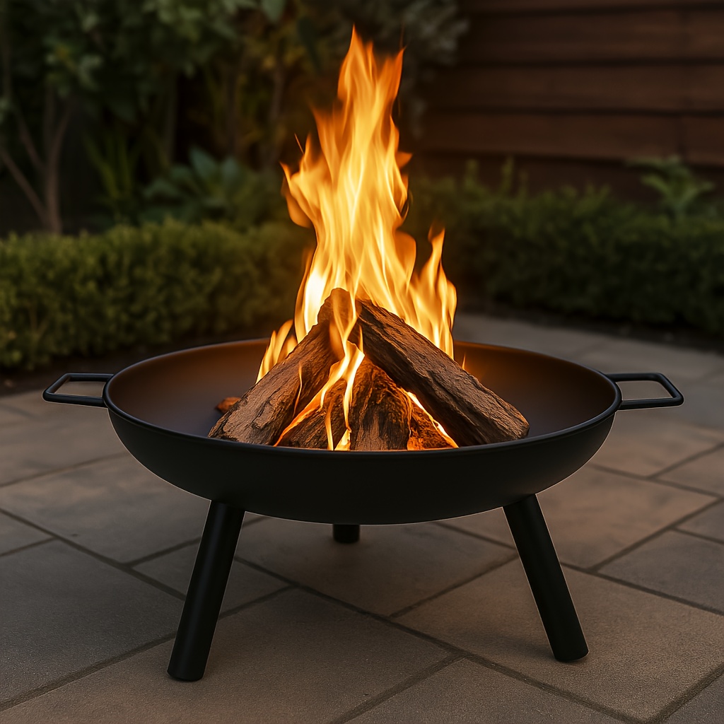 TEMU Outdoor Fire Pit With Large Handles, 22.8-inch Heavy-duty Golden Metal Fire Bowl (with Sturdy Three-legged Design), Portable Fire Pit Suitable