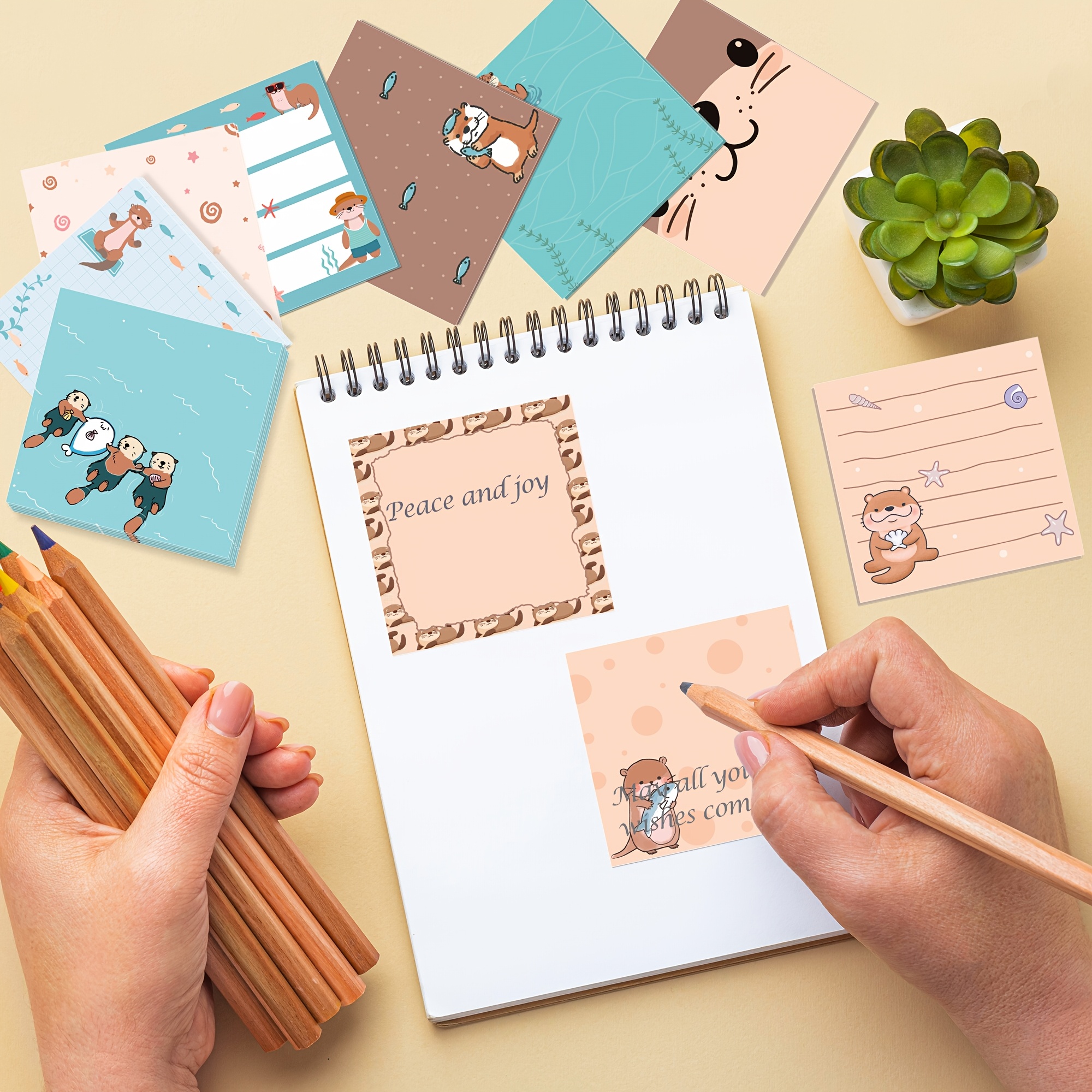 Image of 12 Styles Cartoon Otter Theme Sticky Notes Notepad Self-adhesive Writing Memo Pads For Office School Stationery Party Supplies