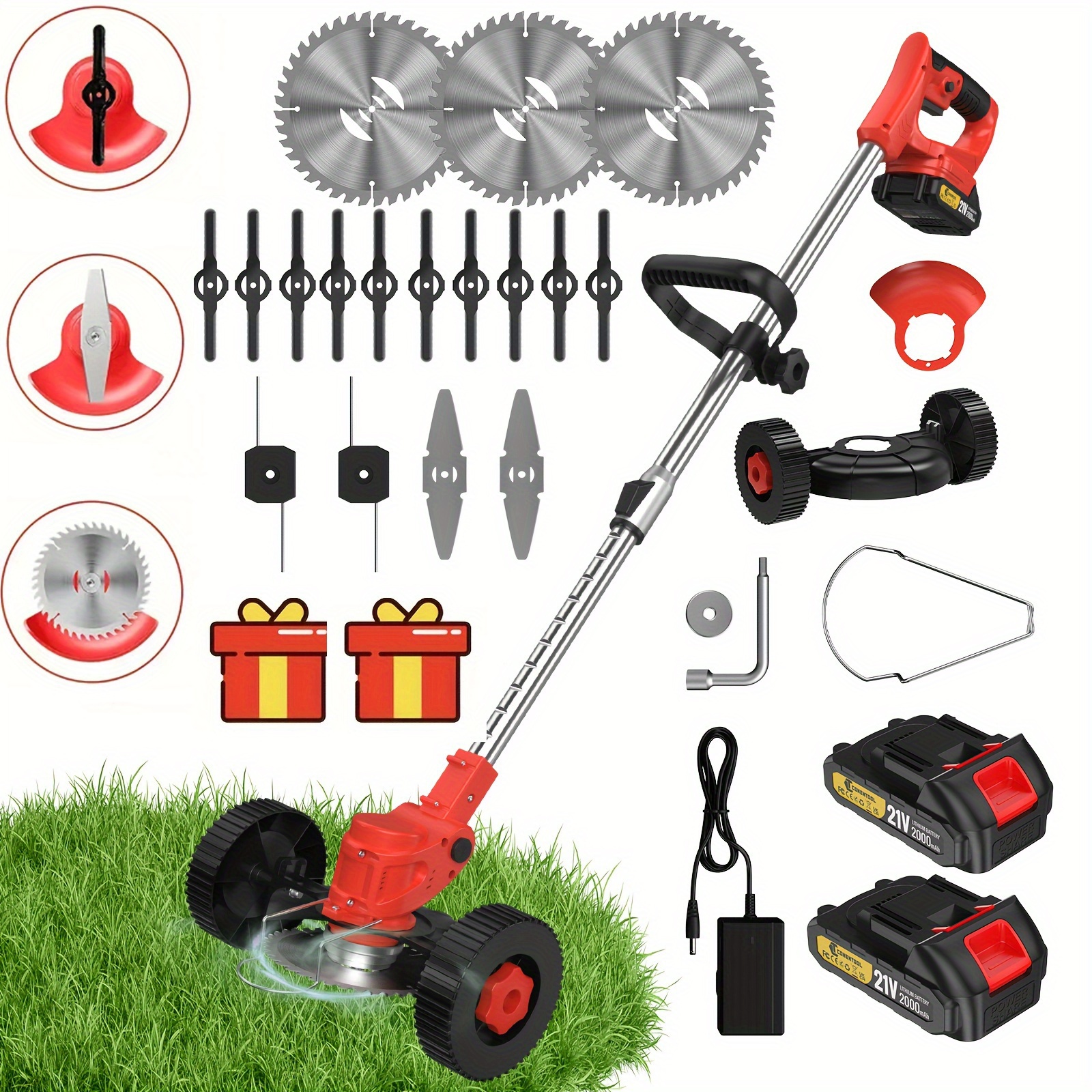 TEMU Conentool Cordless Lawn Mower With , Grass Trimmer And Edger, Includes 2 High-capacity Lithium-ion Batteries With Charger, Suitable For Garden