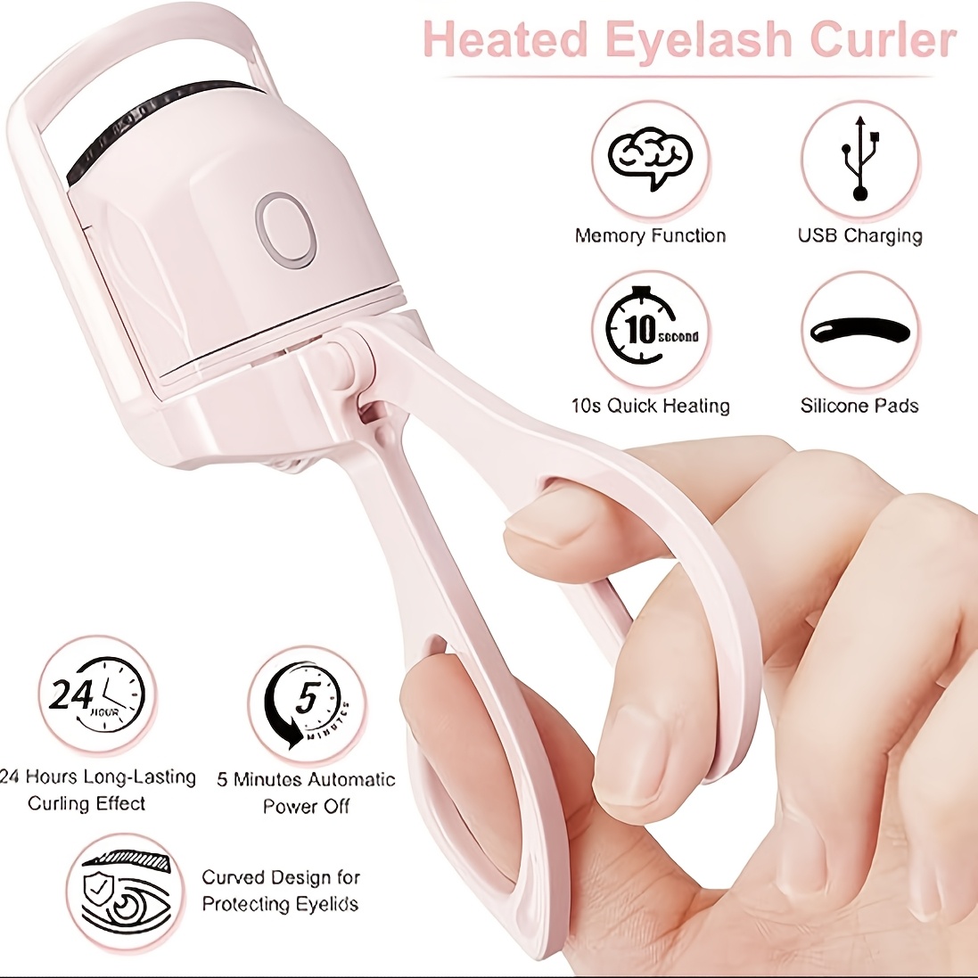 24 hour long lasting heated eyelash er with comb usb rechargeable hypoallergenic alcohol free dual heating for natural lash styling pink details 3