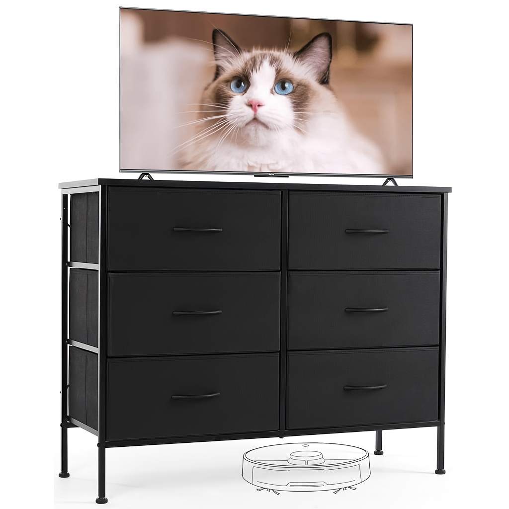 TEMU Office Chest File Cabinets With 6 Drawer, Dresser With Metal Frame And Wooden Tabletop, Wide Storage Chest Of Drawers Cabinet | Fabric Storage