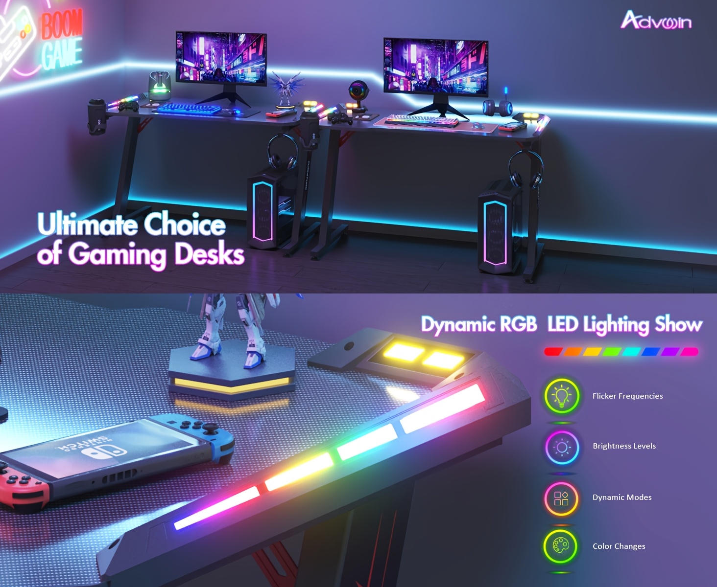   1pc gaming office desk rgb led gamer workstation carbon fiber racer table with cup holder and headphone hook 120cm zshaped legs Product details 0