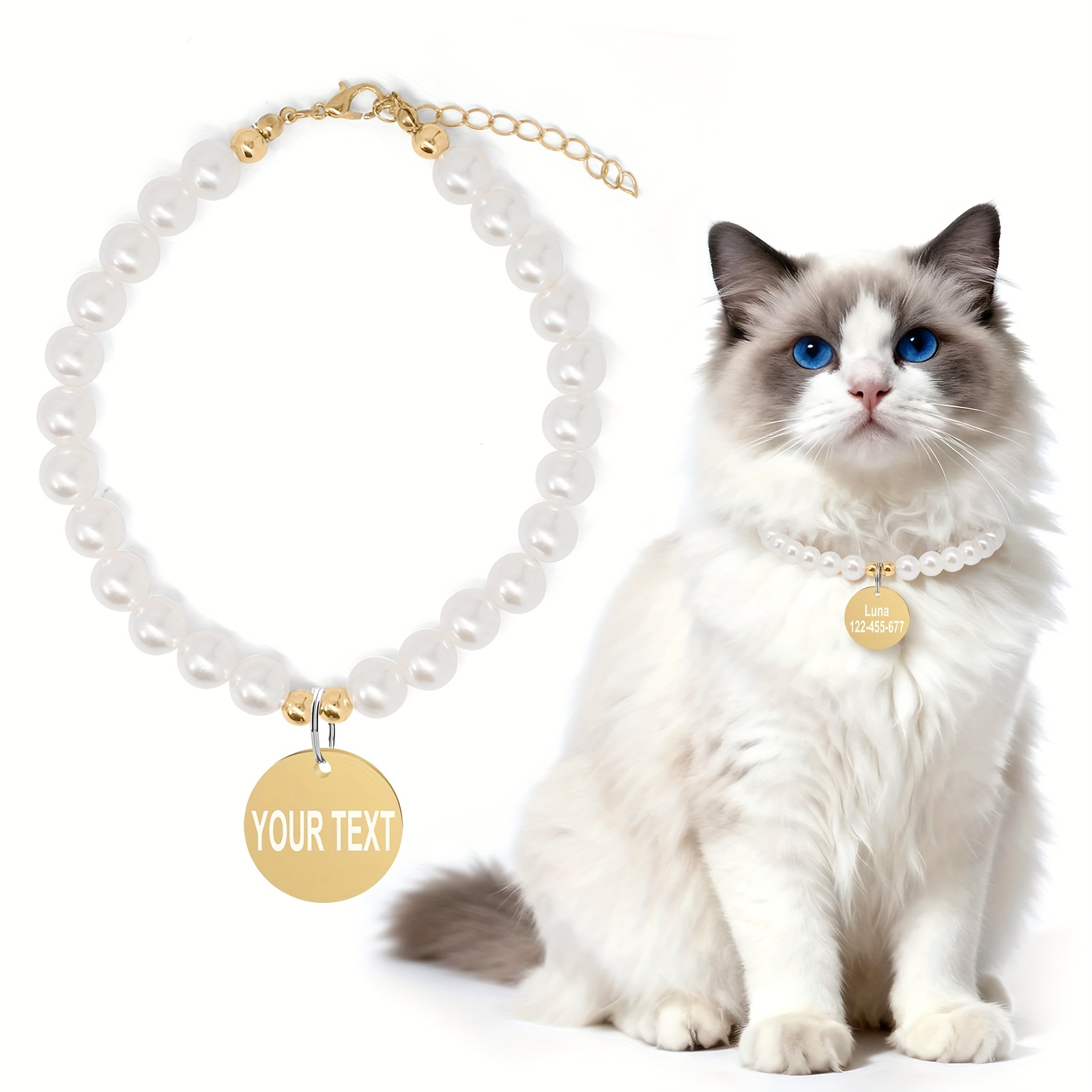 Customizable Pet White Ball Bead Collar Necklace, Cute Scarf Accessory