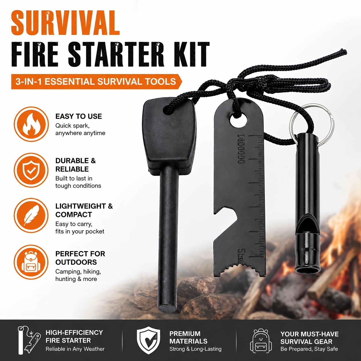 TEMU Kit de sécurité extérieur durable 1/3 ensemble avec sifflet et -feu, accessoires essentiels de camping pour les urgences air