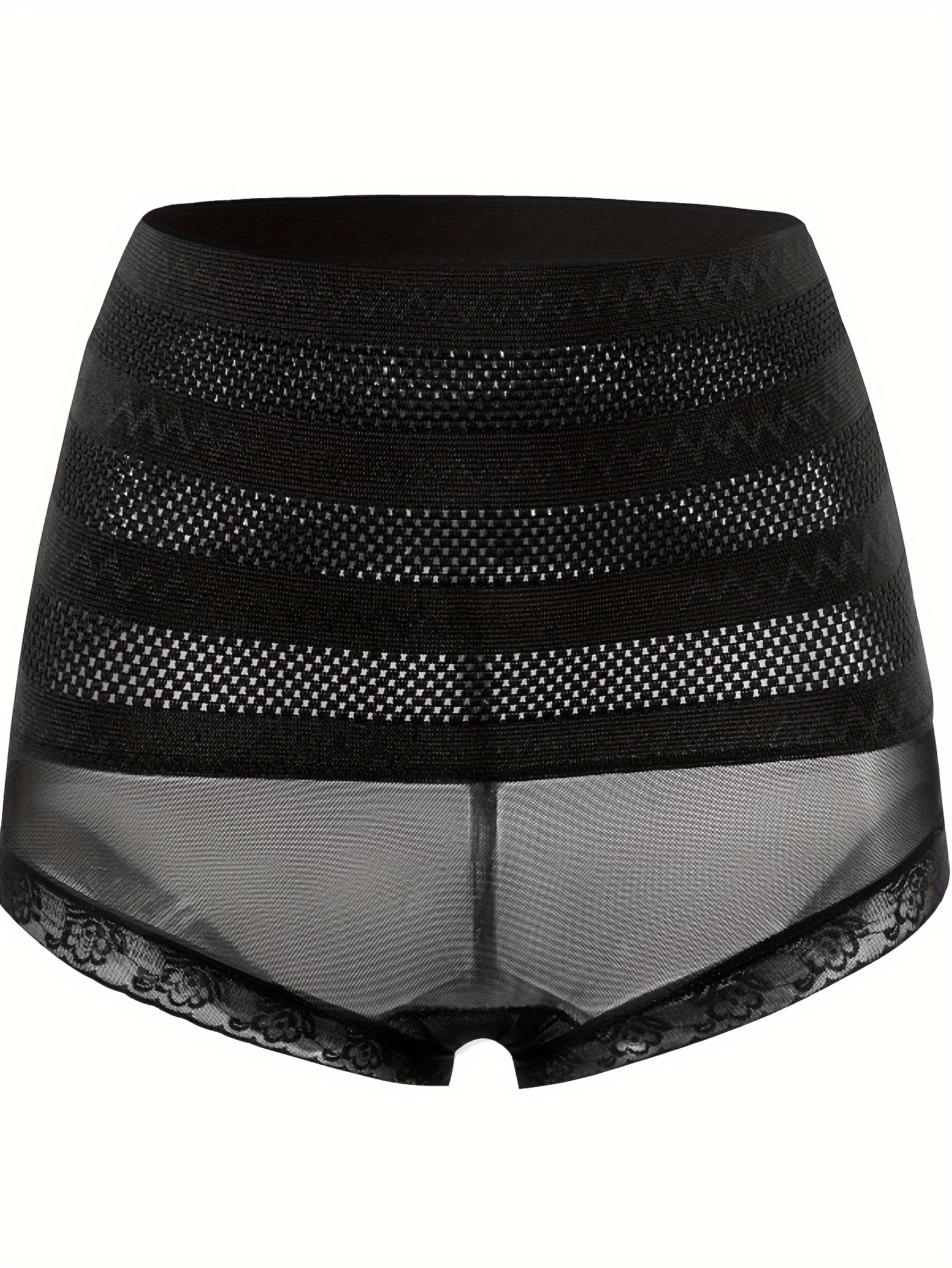 Striped Mesh High Waist Shaping Panties, Tummy Control Butt Lifting Panties, Women's Underwear & Shapewear