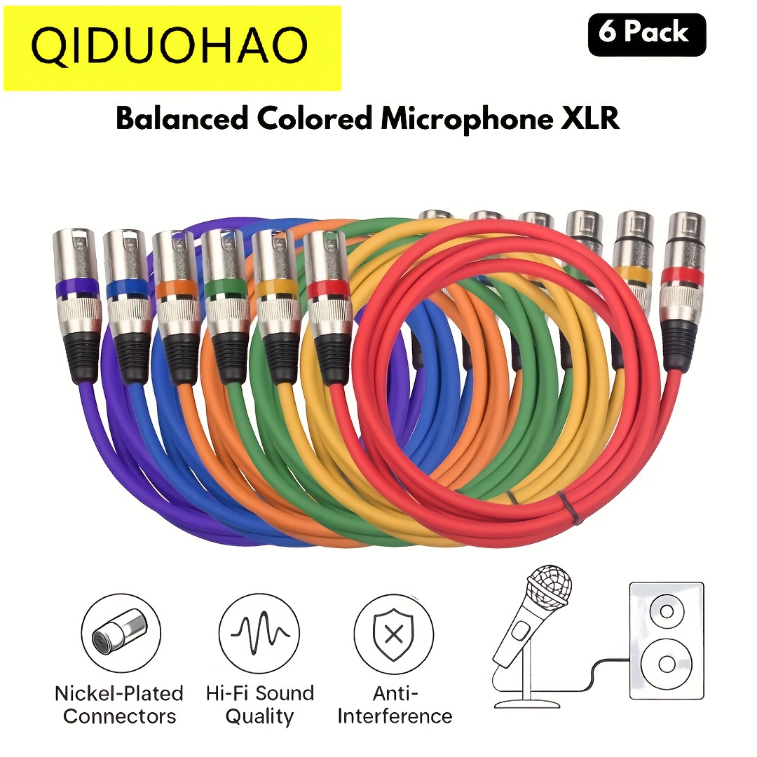 thumbnail image 2 of 6-Pack Of 10-Foot XLR Male To Female Microphone Cables – WARRENAU Audio Cords, Shielded & Durable! 2 of 5