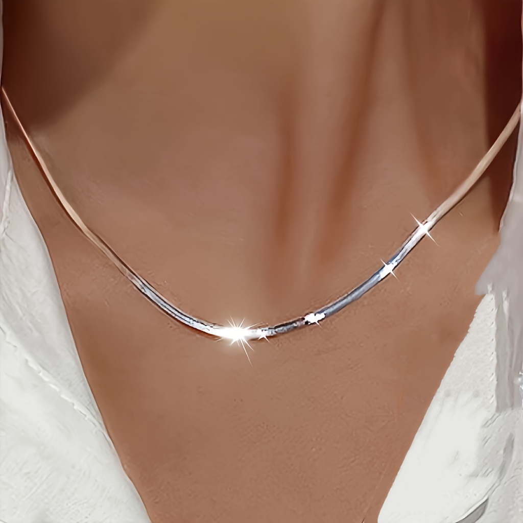 

925 Sterling Silver Plated Fine Flat Snake Bone Chain Necklace, Europe And The United States Simple Blade Snake Bone Flat Bone Chain, Elegant Necklace Jewelry (with Gift Box)