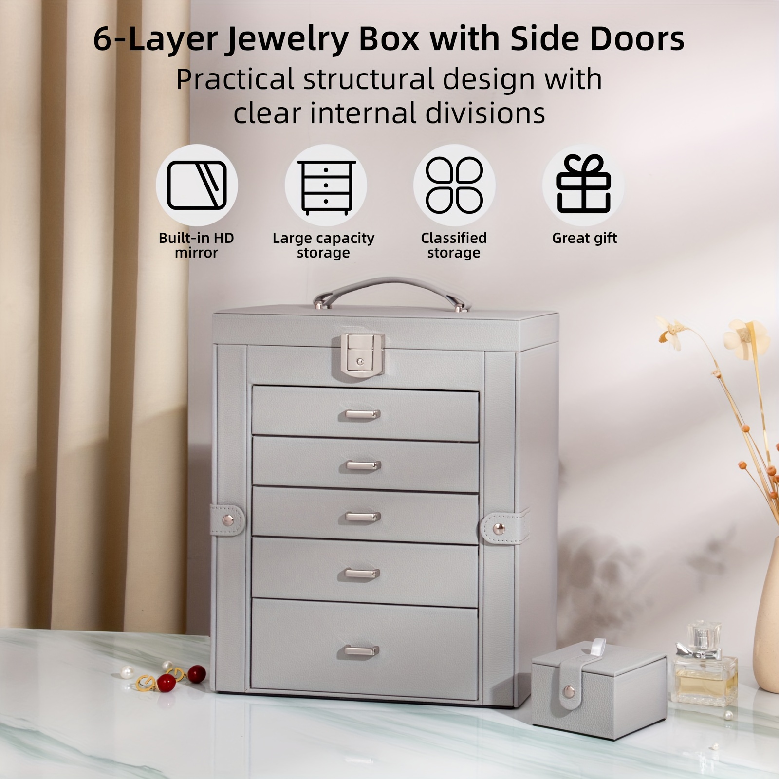   6 tier jewelry box jewelry case with 5 drawers large storage capacity with   lockable jewelry storage organizer gift for     Product details 15