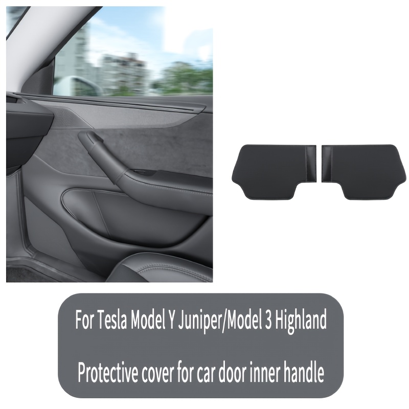 TEMU Black Pu Leather-textured Handle Covers & Interior Door Pull Protective Sleeves - 2pcs Set For For /model 3 Highland, Interior Accessories
