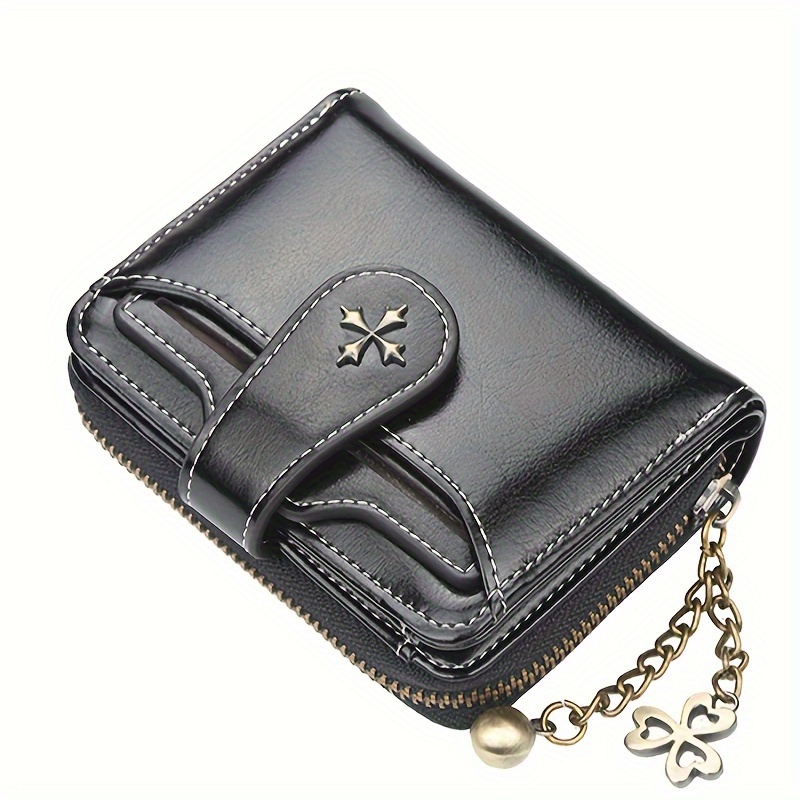 

Women's Short Classic Fashion Wallet With Snap Button And Zipper, Pu Leather Coin Purse, Compact Card Holder