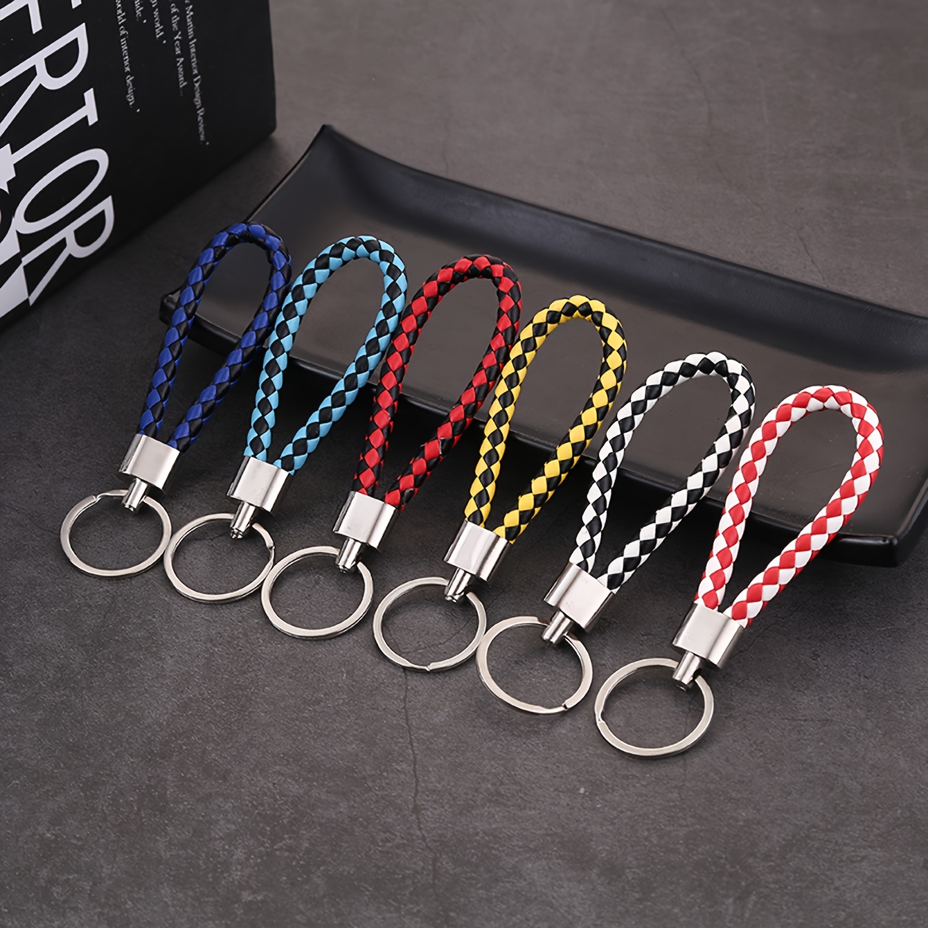 6pcs Random Faux Leather Keychain Set Handmade Braided Car Key Pendant Multipurpose Key Rope Storage Hanging Ornament Keychain