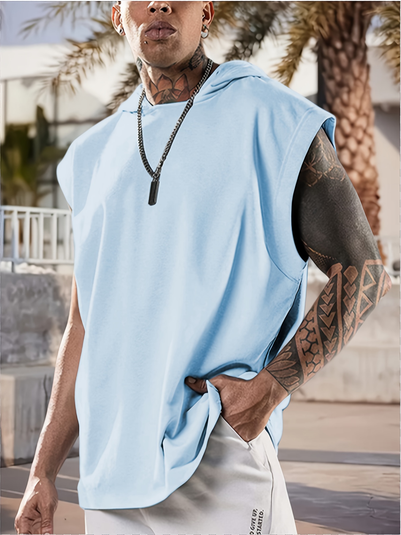 mens summer solid color hooded sports vest Temu Germany