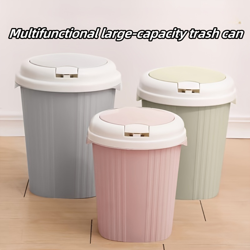 

1pc Multifunctional Large Capacity Trash Can, Plastic Push-to-open Waste Bin For Bathroom, Kitchen, Living Room, Bedroom, Creative Office Garbage Basket With Press Ring Design