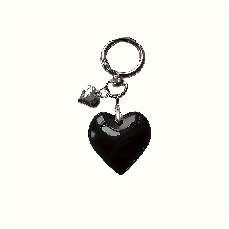 Unique Black Glass With Silvery Heart-shaped Pendant Keychain, A Simple, Durable, And Stylish Accessory For Perfect Bag Hanging Decoration