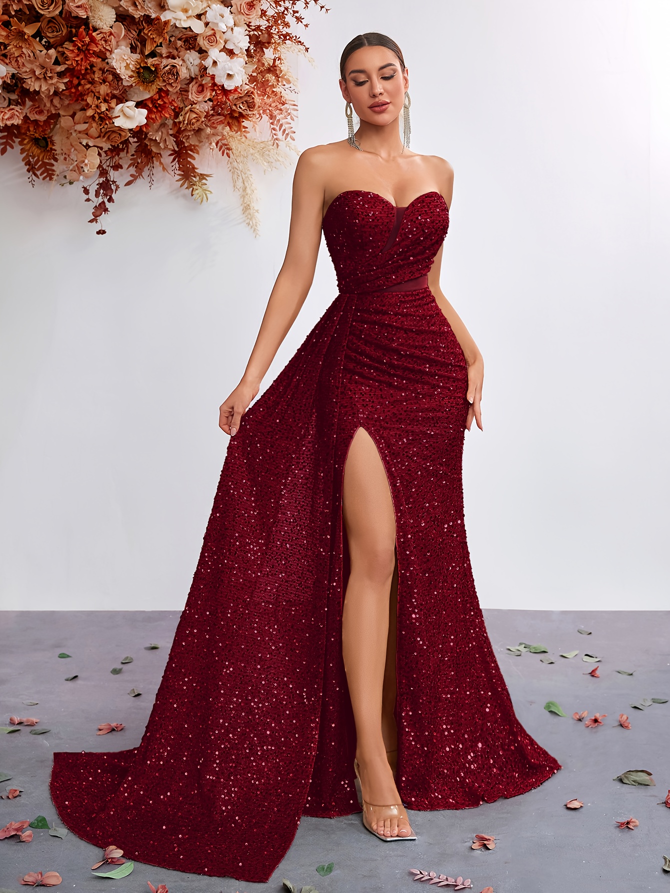 knee length dresses for ladies Yalia Heart-shaped Off Shoulder Maxi Dress In Pink – Night Novas main image 0