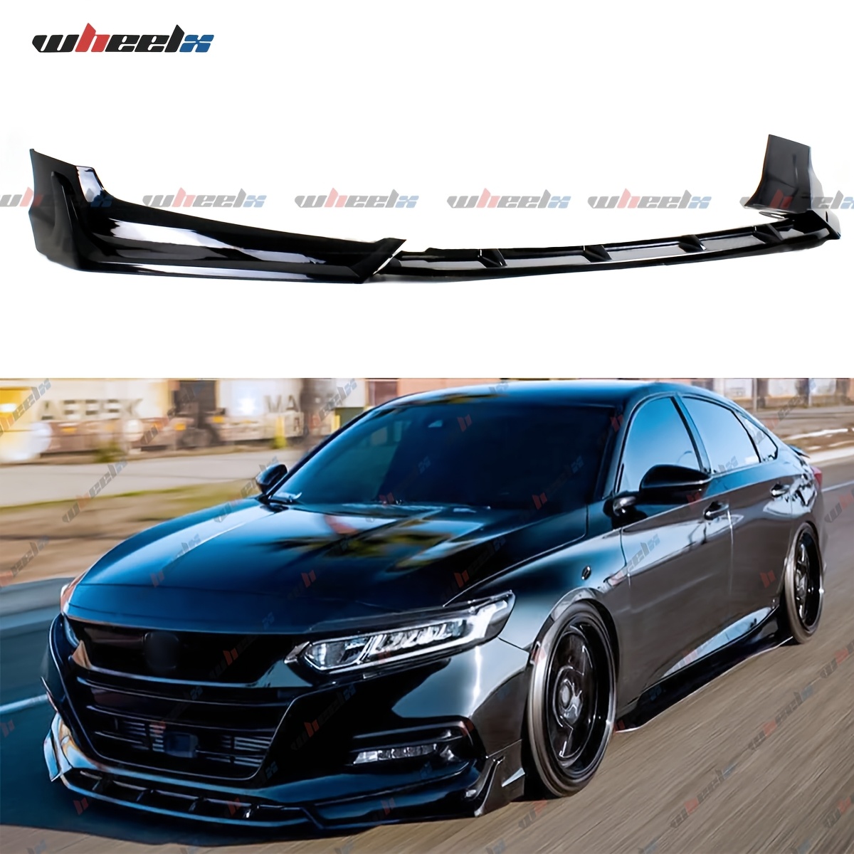 3-Piece Gloss Black Front Bumper Lip Spoiler Kit For 2021-2022 Honda Accord Sedan - Adds Aggressive Style & Protection