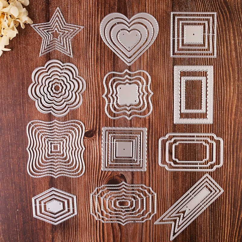 

12 Pcs/set Diy Nesting Frame Die Cuts For Card Making, Nested Shape Metal Cutting Dies, Scrapbooking Paper Craft Mould, Embossing Tools, Diy Scrapbooking Supplies