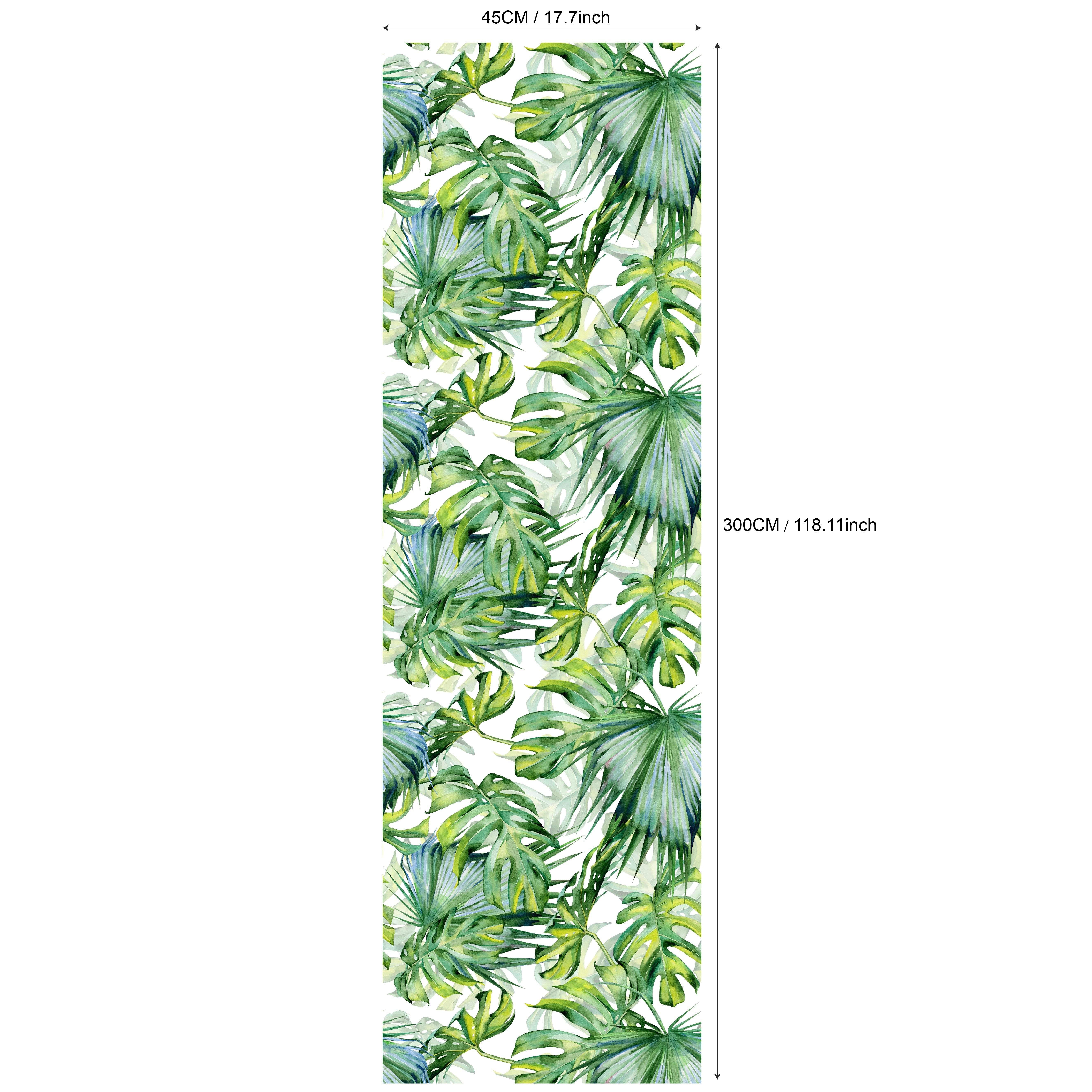 Image of 1 Roll Large Vinyl Wallpaper - Realistic Leaf & White Vertical Stripes (17.7"/118") - Green/grey/ Texture For Paintable Walls, Removable Mural For Living Room, Bedroom, -