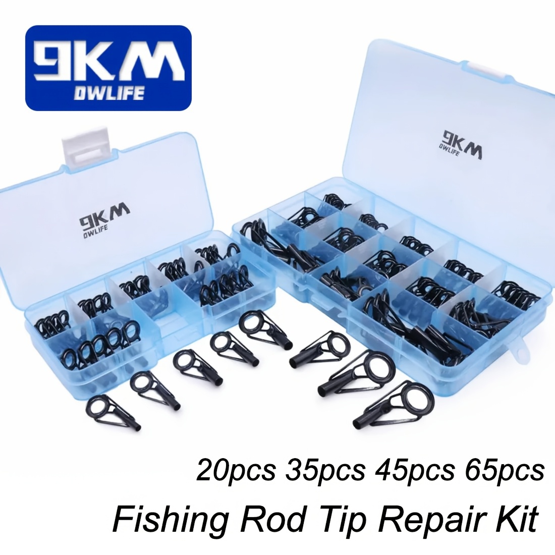 

9km 20pcs/35pcs/45pcs/65pcs Fishing Rod Tip Repair Kit Pole Tips Replacement Kit Stainless Steel Ceramic Ring Fishing Rod Building Eyelets Repair Kit