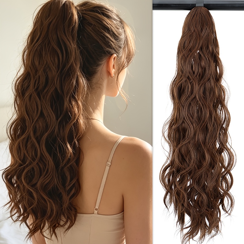 TEMU Extensions de queue de cheval longue ondulée pour femmes, cheveux synthétiques résistants à la chaleur, volumineux et épais pour de la longueur