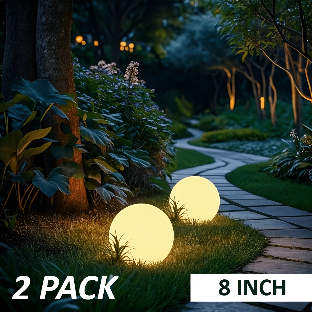 TEMU 1/2pack Solar Lights Outdoor, Built-in Solar Panel, 8'' Rgb Color Changing Ball Light, 16 Colors & 8 Brightness Levels, Ip"67" Waterproof Solar