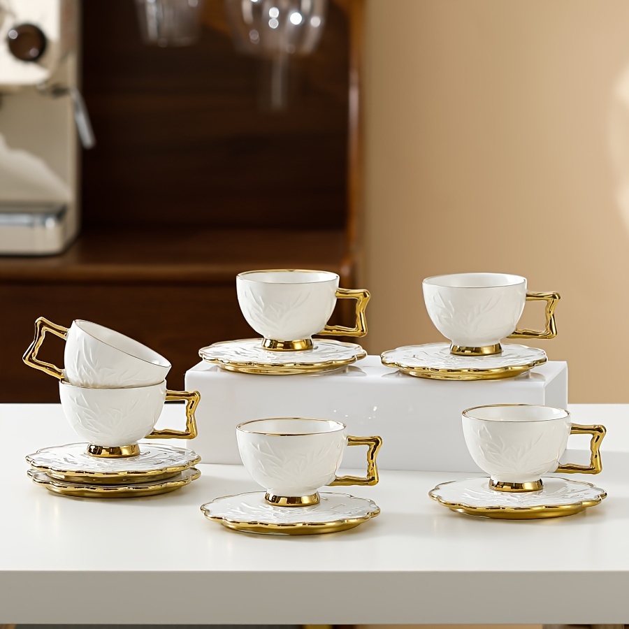 

Elegant European-style Coffee Set - 6 Floral Embossed Ceramic Tea Sets With Gift Box, Lead-free, Insulated For Home Use - Perfect For Afternoon Garden Parties & Special Occasions
