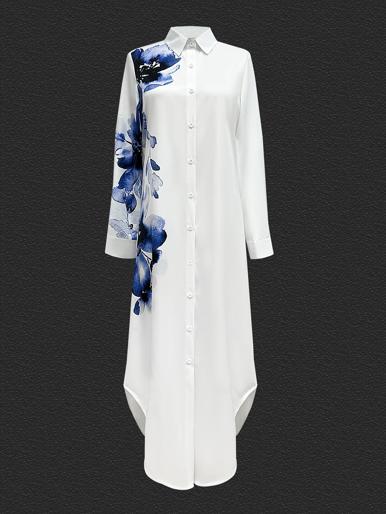 casual long sleeve shift dress flared hem floral print - Temu Oman