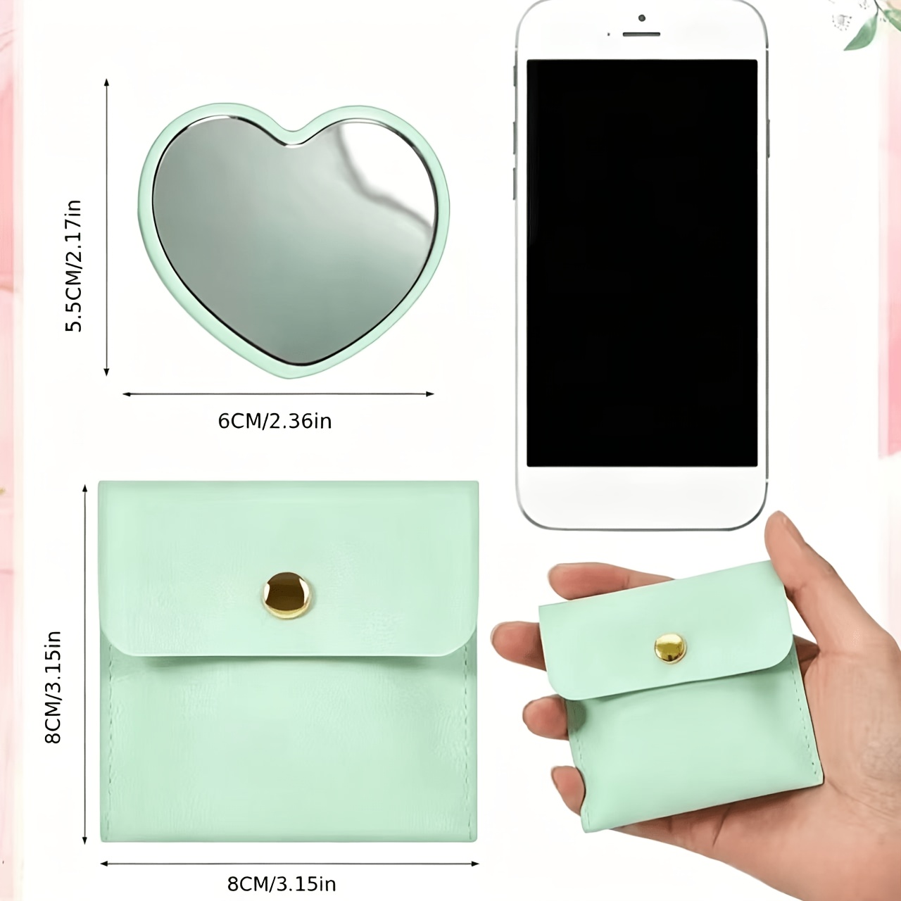 20pcs Heart-Shaped Makeup Mirror and Storage Pouch Set