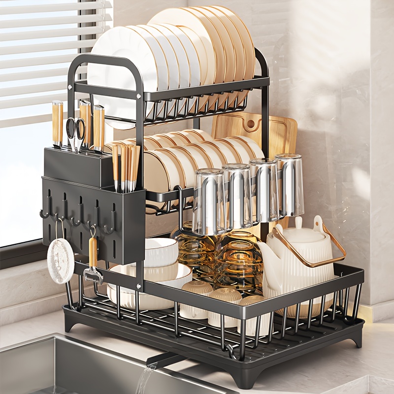 Stainless Steel Dish Rack Space-Saving 2-Tier Countertop Organizer with  Removable Washable Drainer, Dishwasher Safe, Rust-Resistant, Ideal for  Small