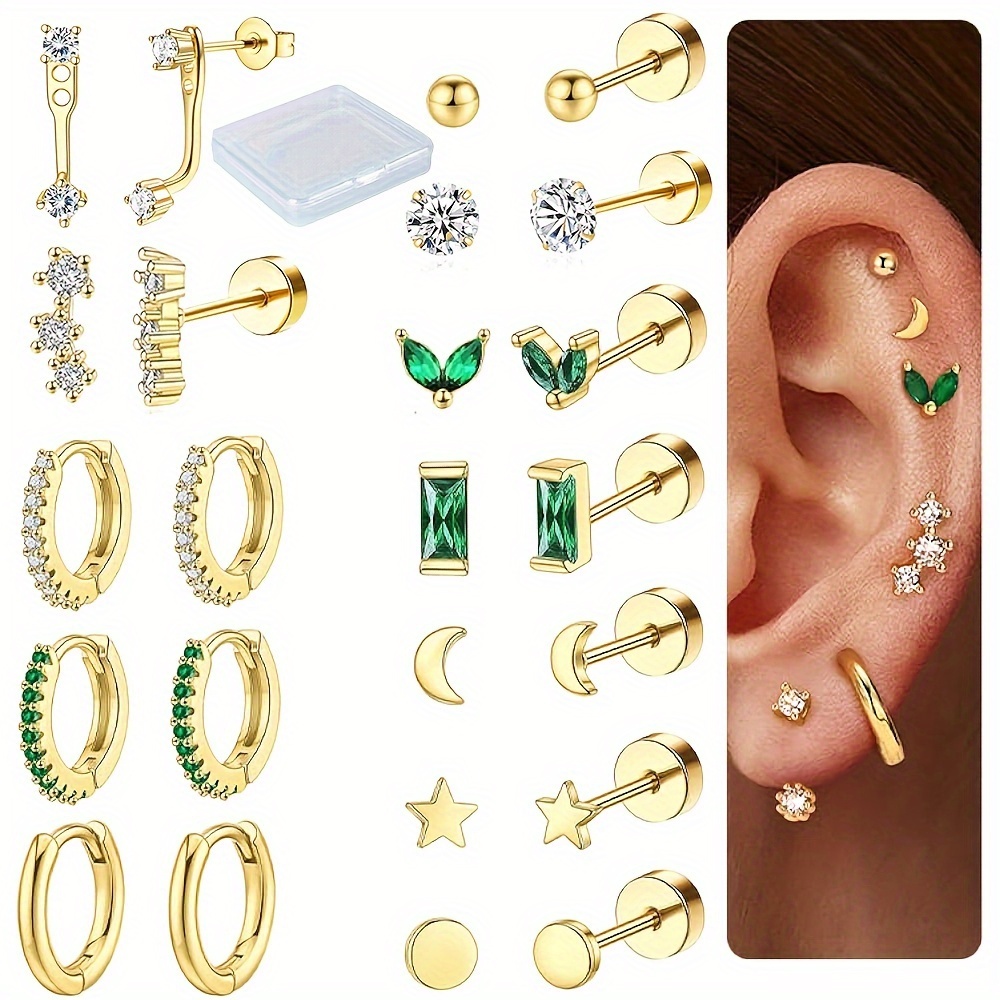 

Junlowpy 24pcs Hypoallergenic Stainless Steel Earring Set - Cute & Sexy Heart Designs, Cubic Zirconia Accents, & Gifting