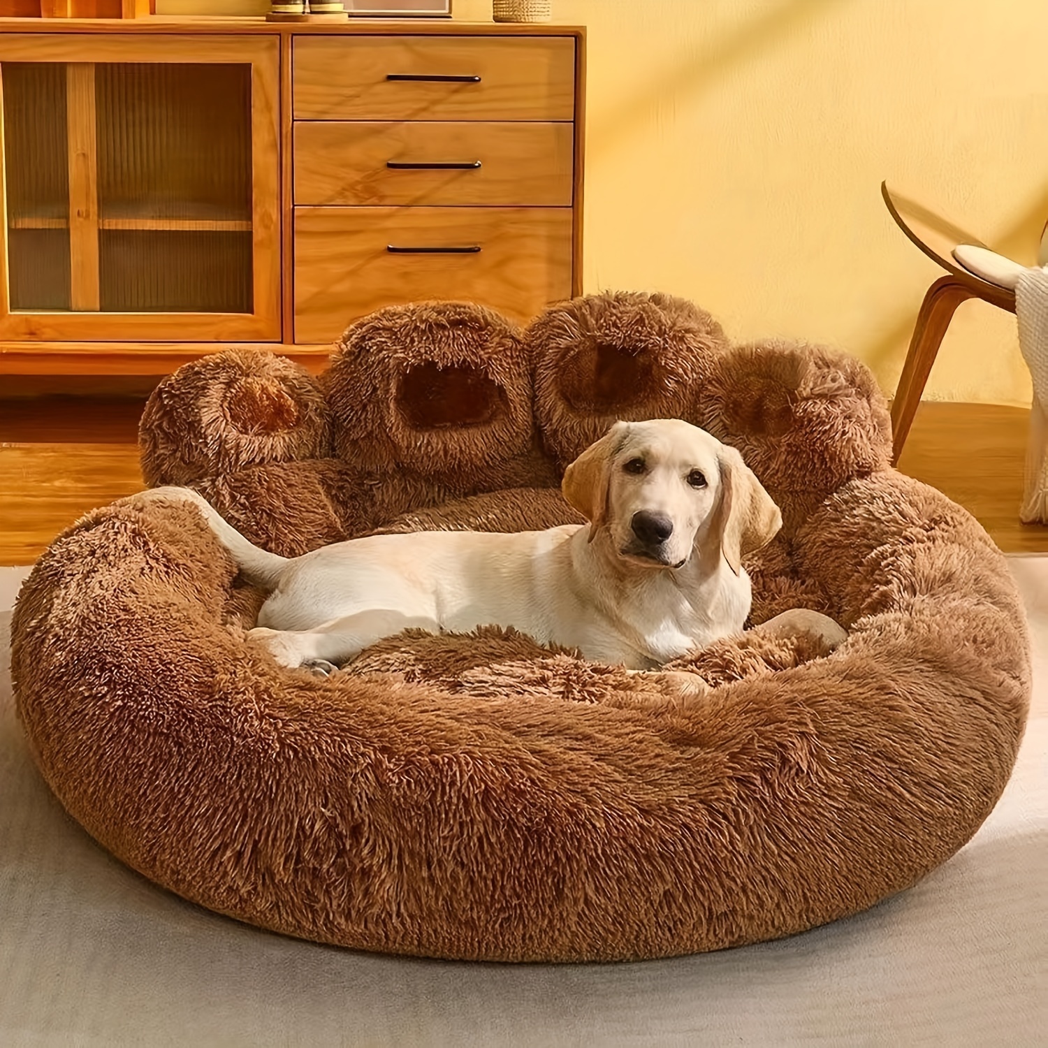 TEMU Coffee Colored Cute Shaped Dog Bed And Cat Bed, Calm Donut Pet Bed, Warm And Comfortable Soft Dog Round Mattress, Plush Cushion Bed