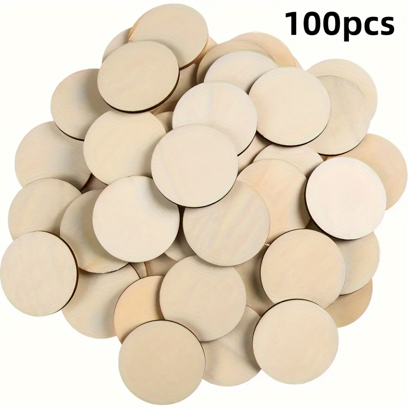Image of 100pcs/set 1.57 Inch Unfinished Round Wood Slices, Wooden Discs, Wood Circles For Diy Art Crafts, Christmas Decorations, Woodworking Blanks, Round Cutouts, Unpainted Wood Material