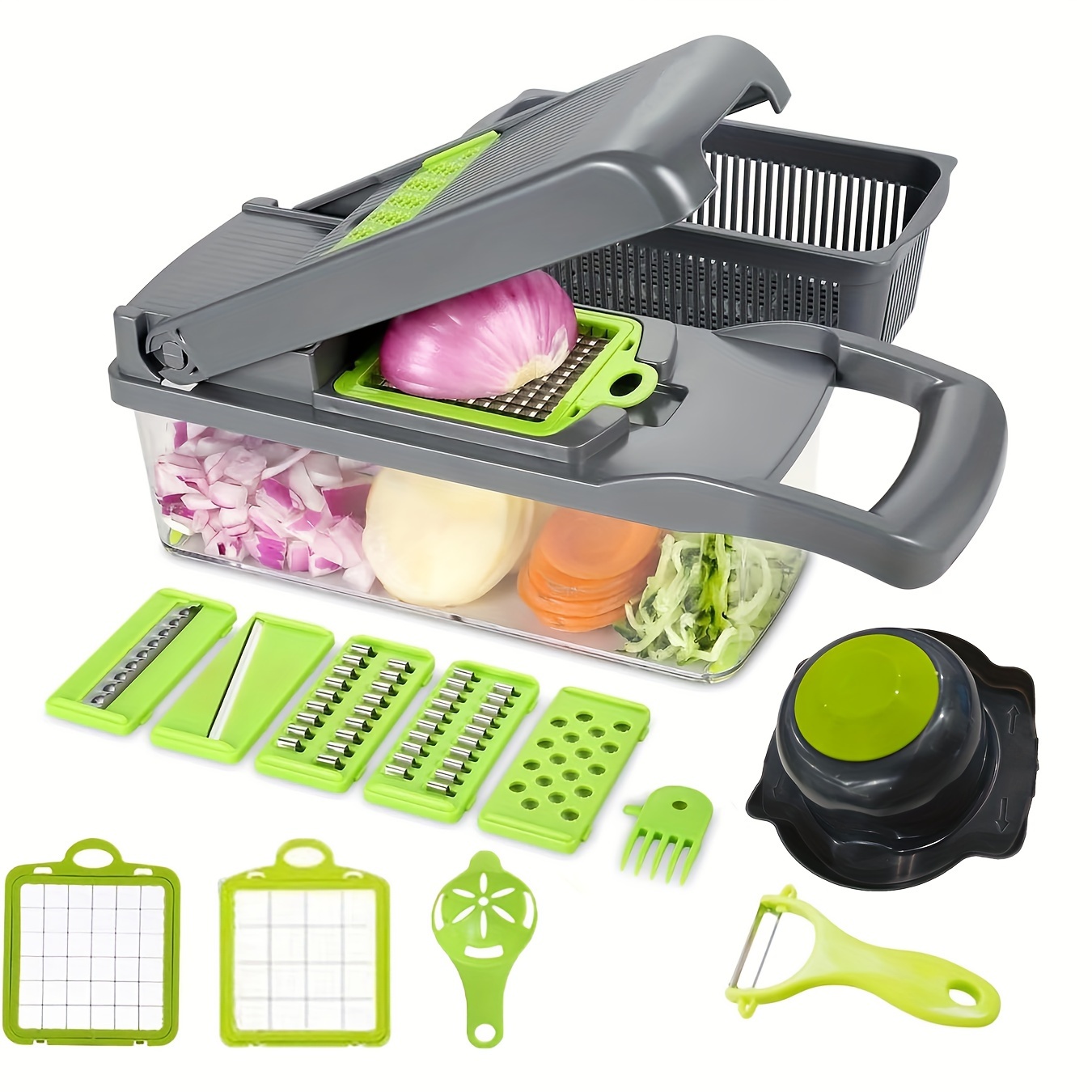 

1pc, Vegetable Chopper, Multifunctional Fruit Slicer, Manual Food Grater, Vegetable Slicer, Cutter With Container, Onion Mincer Chopper, Household Potato , Kitchen Stuff, Kitchen Gadgets