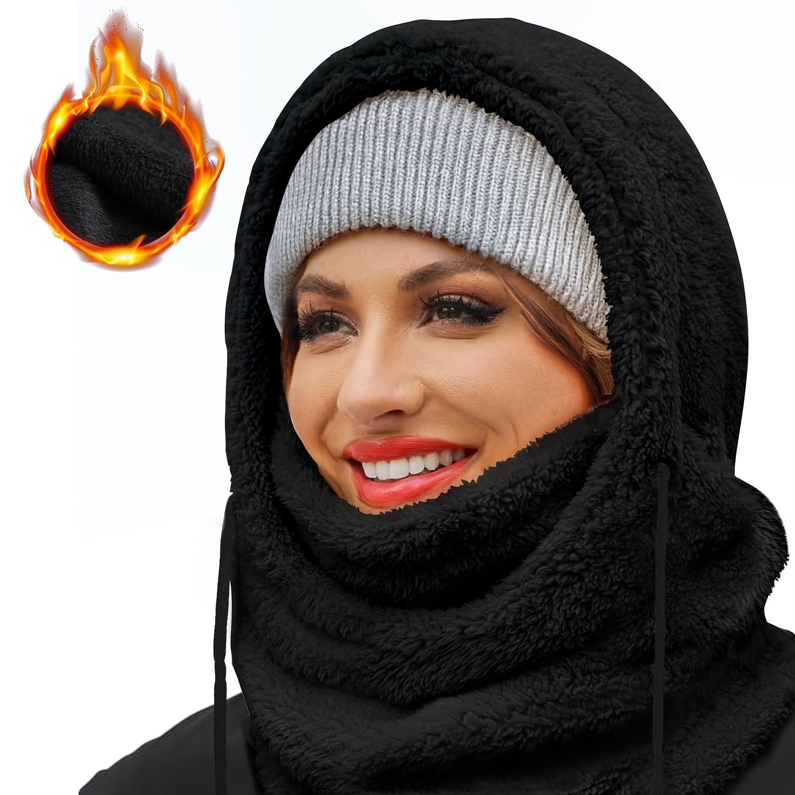 

Windproof Fleece Balaclava Ski Mask For Men And Women, Winter Face Cover With Hooded Scarf, Cold Weather Neck Warmer Hat, Face Masks