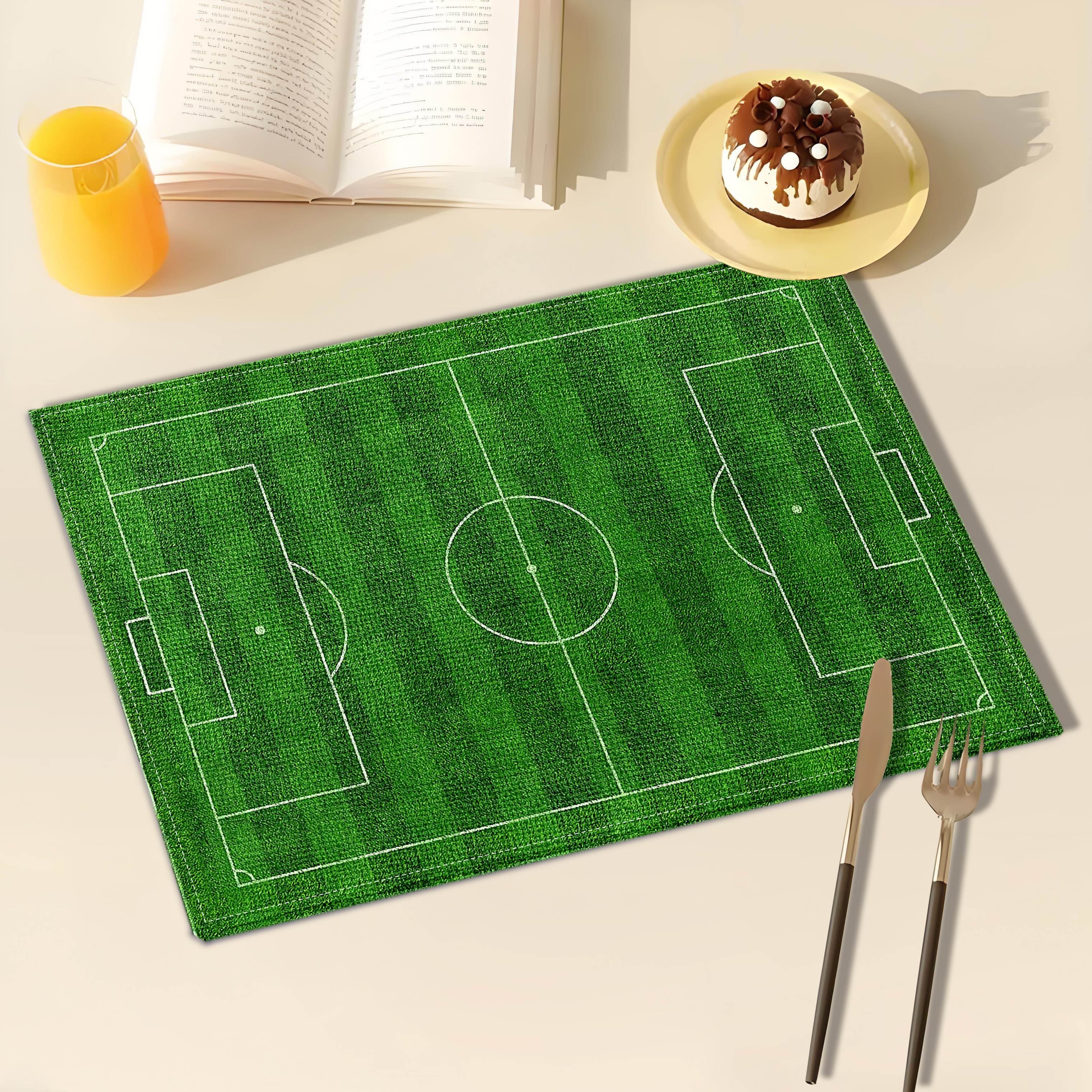 

1/4pcs Soccer Field Print Polyester Placemats - Washable Table Mats For Dining, Coasters For Drinks, Kitchen Table Decor - Hand-woven, Rectangular Cup & Bowl Mats For Home, Hotel, Banquet, Parties